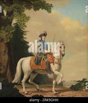 Catherine II de Russie en uniforme de la garde à vie sur le cheval Brilante, 1782. Portrait équestre de Catherine la Grande dans l'uniforme du Preobrazhensky Regiment. Banque D'Images