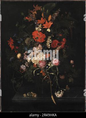 Bouquet de fleurs dans un vase en verre, 1685. Banque D'Images