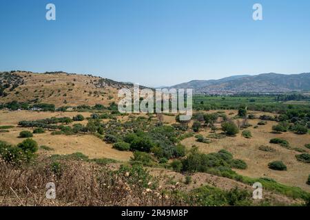 Un paysage pittoresque avec des collines ondoyantes et de l'herbe sèche et dorée couvrant la colline Banque D'Images