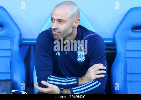 San Juan, Argentine, 26th mai 2023, Javier Mascherano, entraîneur de l'Argentine lors du match de la troisième partie du Groupe A pour la coupe du monde FIFA U20 au stade Bicentenario (photo: Néstor J. Beremblum) Banque D'Images