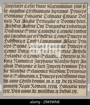 Titres de l'empereur Maximilian, de scènes historiques de la vie de l'empereur Maximilian I de l'Arche du Triumphal, 1515-17, imprimé vers 1520. Banque D'Images