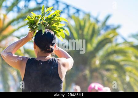 Sydney Australie 27 mai 2023 : dans le cadre de la semaine nationale de réconciliation, un rassemblement du jour de la Désolé s'est tenu aujourd'hui sur la Cité Tarpeienne, dans les jardins botaniques, près de l'Opéra de Sydney. Les gens se sont rassemblés pour se souvenir des générations volées (des peuples autochtones) et créer une guérison pour les survivants. Parrainé par la Coota Girls Aboriginal Corporation, l'événement comprenait des métiers de musique et des aliments de brousse. Le Buuja Buuja Butterfly Dance Group s'est produit à l'ouverture du rassemblement. Credit: Stephen Dwyer / Alamy Live News Banque D'Images