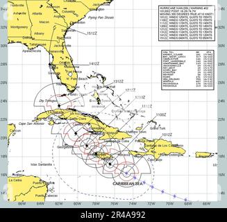 US Navy prévisions actuelles trajectoires et vitesses de vent prévues de l'ouragan Ivan de sept 10 à sept 15 Banque D'Images