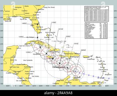 US Navy Current Forecast chemin projeté et vitesse du vent de l'ouragan Ivan du 9 septembre au 14 septembre Banque D'Images