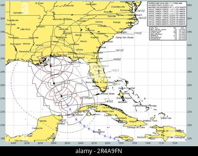 US Navy prévisions actuelles trajectoires et vitesses de vent prévues de l'ouragan Ivan de sept 14 à sept 19 Banque D'Images