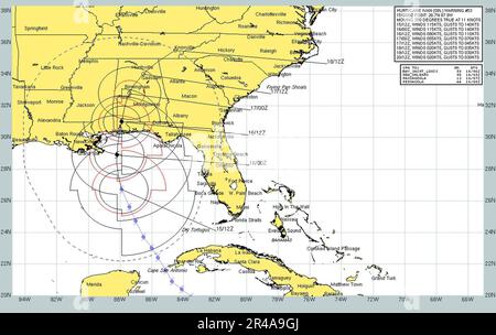 US Navy prévisions actuelles trajectoires et vitesses de vent prévues de l'ouragan Ivan de sept 15 à sept 20 Banque D'Images