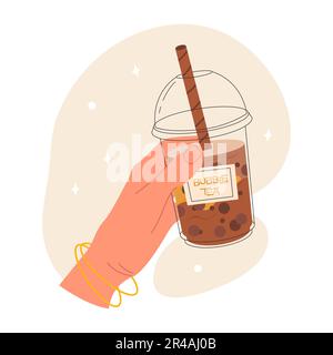 Tenez les bulles de thé à la main. Thé moussant, café Illustration de Vecteur