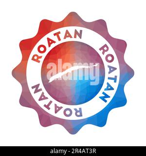 Logo Roatan Low poly. Logo de l'île en dégradé coloré de style géométrique. Roatan polygonal multicolore signe arrondi avec carte pour votre inf Illustration de Vecteur