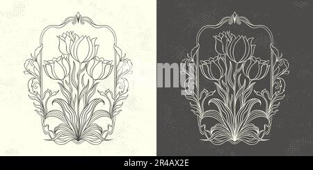 Cadre avec tulipe dans le style Art Nouveau. Belle tulipe vintage composition florale 1920-1930 ans. Illustration de Vecteur