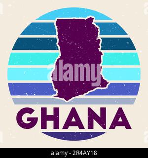 Logo Ghana. Affiche avec la carte du pays et des bandes de couleur, illustration vectorielle. Peut être utilisé comme insigne, logotype, étiquette, autocollant ou badge du G Illustration de Vecteur