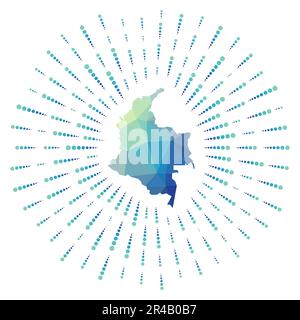 Forme de Colombie, rafale de soleil polygonale. Carte du pays avec des rayons étoilés colorés. Illustration de Vecteur