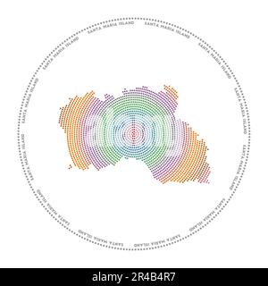 Logo rond de l'île Santa Maria. Forme numérique de l'île Santa Maria en cercle pointillé avec le nom de l'île. Icône technique avec points en dégradé. Élégant Illustration de Vecteur