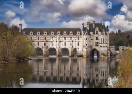 Château de Chenonceau, château amarré dans le village de Chenonceaux dans le département de l'Indre-et-Loire dans la région Centre-Val de Loire, France Banque D'Images