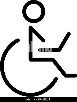 Personne en fauteuil roulant travaillant à un ordinateur portable. Lieu de travail à distance pour les personnes handicapées. Pixel parfait, contour modifiable Illustration de Vecteur
