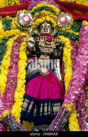 Déesse Mangalambigai décorée pendant le festival Mahamaham Mahamaham Mahamagam à Kumbakonam, Tamil Nadu, Inde, Asie Banque D'Images