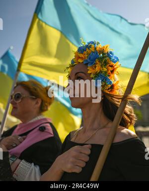 21 mai 2023: Des membres de la diaspora ukrainienne locale protestaient contre la détention de prisonniers politiques en Biélorussie. Crédit : ASWphoto/Alamy Live News Banque D'Images