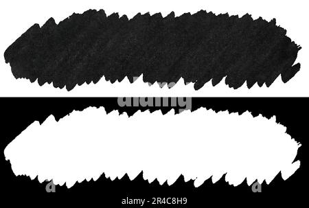 Trait de texture de peinture de marqueur noir isolé sur fond blanc avec masque de coupure (canal alpha) pour une isolation rapide. Objet facile à sélectionner. Banque D'Images