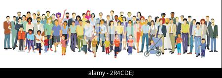 Grand groupe de personnes dans la communauté isolée sur fond blanc. illustration Illustration de Vecteur