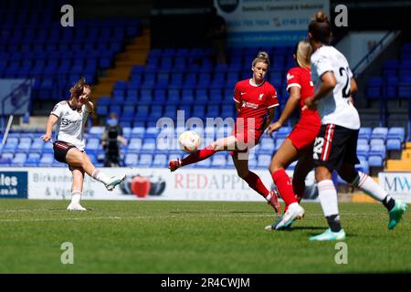 ROYAUME-UNI. 27th mai 2023. Liverpool, Angleterre, 27 mai 2023: Maya le Tissier (Manchester United 15) a un tir sur le but lors du match de football de la Super League de football de FA Womens entre Liverpool et Manchester United au parc de Prenton à Liverpool, en Angleterre. (James Whitehead/SPP) crédit: SPP Sport Press photo. /Alamy Live News Banque D'Images