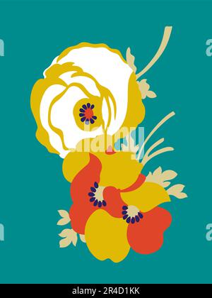 OLGA (1979) bouquet floral décoratif « floral power » N°1 • illustration vectorielle de style de mode de la fin des années 1970. Illustration de Vecteur