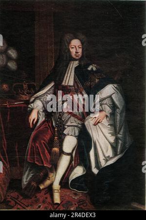 'George I (de Hanovre)', (c1911). Roi George I de Grande-Bretagne. « D'un tableau de Sir Godfrey Kneller. Dans le National Portrait Gallery'. Publié dans "The Portrait Book of Our Kings and Queens 1066-1911", édité par T. Leman Hare. [T. C. & amp; E. C. Jack, Londres & amp; Édimbourg] Banque D'Images