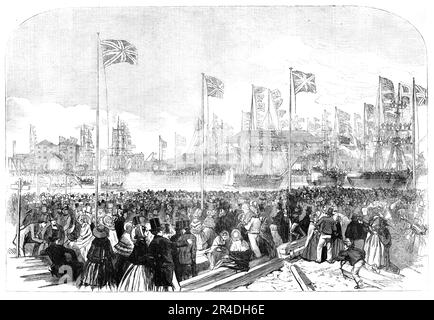 Ouverture des nouveaux Docks à West Hartlepool, 1856. 'Il a été calculé par ceux qui ont l'habitude d'estimer le nombre de personnes rassemblées que 50 000 étaient présents pour assister à l'ouverture de [Swainson Dock]... chacun [des quais] est fourni avec de grandes chantiers de construction navale adjacents, Qui sont complets avec toutes les machines et les commodités nécessaires pour la construction de navires en bois et en fer ... le retour de la paix avec la Russie, sans doute, en temps voulu, aura son effet bénéfique sur cette entreprise; et l'attention a déjà été accordée à l'ouverture et au développement précoces du commerce d'oi entre l'Ouest Banque D'Images