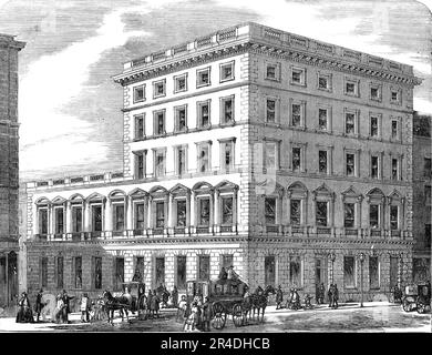 Architecture améliorée de London Street : n° 184, Strand, 1856. «La structure récemment érigée, à partir des dessins de M. H. R. Abraham, Occupe le site de... la vieille maison d'Arundel... les noms W. H. Smith et son apparaissent sur les stands de rafraîchissements littéraires à la plupart des principales gares ferroviaires... mais cette branche de leur entreprise... forme[s] mais une branche peu importante du commerce effectué par l'entreprise. Le bâtiment peut être considéré comme une sorte de chambre de compensation de journaux Smith et son n'agissent pas comme les bras et les jambes des autres agents de Londres en ce qui concerne les journaux du soir ou de la semaine, comme la sa Banque D'Images