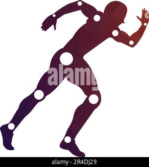 Homme actif, silhouette de running, symboles de douleur articulaire, logo/icône. Modèle de conception de traitement de physiothérapie vecteur avec les gens courir. Santé vectorielle colorée. Illustration de Vecteur