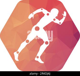 Homme actif, silhouette de running, symboles de douleur articulaire, logo/icône. Modèle de conception de traitement de physiothérapie vecteur avec les gens courir. Santé vectorielle colorée. Illustration de Vecteur