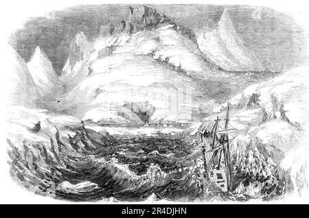 Perte de la Schooner "Arcus", chargée de Silver-Lead Ore, sur la côte du Groenland, 1856. '...elle a mis dans le port de Kajarlik, une petite ouverture dans une île d'Arksuk [Arsuk] Fiord. Un vent s'est produit, soufflant dans le port; Et cela s'est accru avec une force telle que les câbles et les bellicistes du navire n'ont pas pu la tenir, et elle a été anéantie par une grande violence contre les rochers, en frappant de son gouvernail, sa fausse quille, et en la rendant si étanche qu'elle a été obligée d'être abandonnée. L'équipage et les mineurs ont travaillé toute la journée, ce qui leur a permis d'économiser toutes les provisions et le gréement Banque D'Images