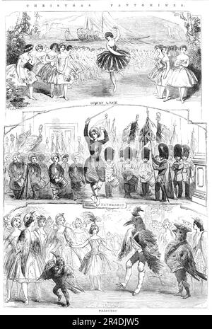 Pantomimes de Noël : Drury Lane; Haymarket; Princess', 1856. Productions de scène de Londres. Drury Lane: '...une scène du ballet, dans laquelle Rosina Wright et la force du corps chorégraphique de ce théâtre sont employés; et, avec l'avantage de la peinture de Beverley dans certaines des plus grandes scènes picturales, ajoute la grâce du mouvement à la beauté de la forme et de la couleur'. Haymarket: '...un ballet interlude...in que Miss Mary Brown, la Columbine, apparaît dans le costume d'un Zouave, comme le centre d'un groupe de jeunes militaires, qui représentent un corps de Zouaves et de Grenadiers britanniques, qui marchent Banque D'Images