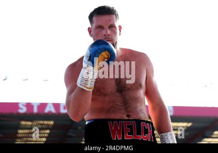 Tommy Welch célèbre sa victoire sur amine Boucetta au stade Vitality de Bournemouth. Date de la photo: Samedi 27 mai 2023. Banque D'Images