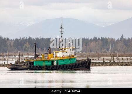 Everett WA États-Unis 21 avril 2023 Tug Boat Glen Cove sur le chemin de prendre une barge pleine de bois Banque D'Images