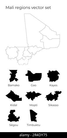 Carte du Mali avec les formes des régions. Carte vectorielle vierge du pays avec les régions. Frontières du pays pour votre infographie. Illustration vectorielle. Illustration de Vecteur