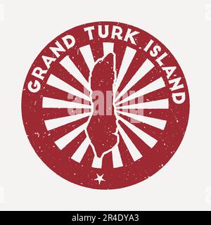 Timbre de l'île Grand Turk. Tampon de voyage en caoutchouc rouge avec forme de bordure, illustration vectorielle. Peut être utilisé comme insigne, logotype, étiquette, autocollant ou badge de Illustration de Vecteur