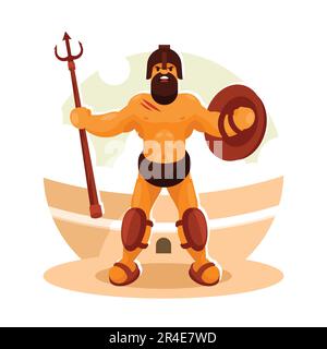 Dieu grec ancien avec lance et bouclier. Illustration vectorielle de style dessin animé Illustration de Vecteur