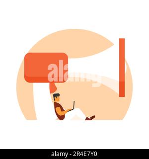 Homme travaillant sur un ordinateur portable. Concept freelance. Illustration vectorielle de style plat Illustration de Vecteur