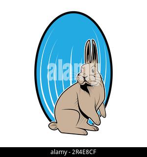 Lapin de Pâques avec œuf bleu. Illustration vectorielle de style rétro. Illustration de Vecteur