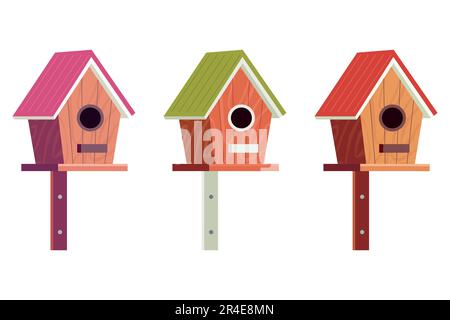 ensemble de birdhouse en bois sur fond blanc. illustration vectorielle plate. Illustration de Vecteur