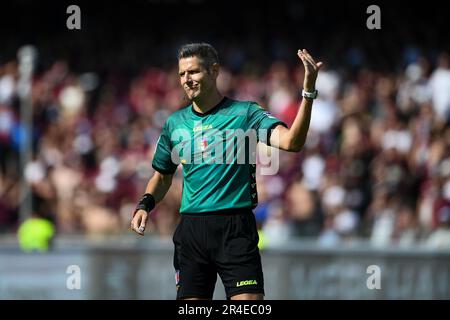 Salerno, Italie. 27th mai 2023. Arbitre Niccolo' Baroni pendant la série Un match entre les Etats-Unis Salernitana et Udinese Calcio au Stadio Arechi sur 27 mai 2023 à Salerne, Italie. Credit: Nicola Ianuale/Alamy Live News Banque D'Images