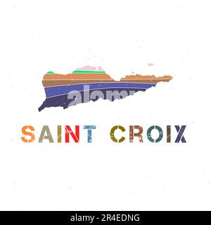 Conception de la carte de Sainte Croix. Forme de l'île avec de belles vagues géométriques et texture grunge. Illustration vectorielle attrayante. Illustration de Vecteur