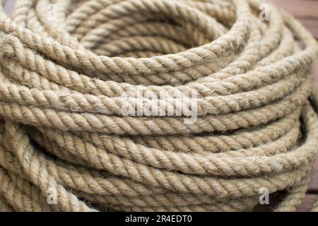 Corde de jute, vue rapprochée de la corde de jute. Banque D'Images