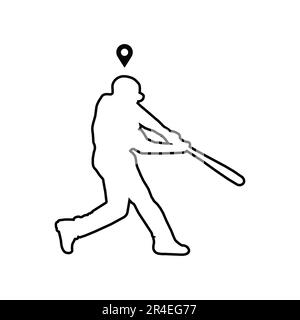 Joueur de base-ball avec batte avec icône d'emplacement Illustration vectorielle sur fond blanc. Illustration de Vecteur