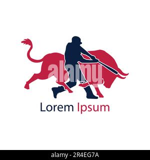 Silhouette d'un homme de baseball et d'un taureau. Illustration de Vecteur