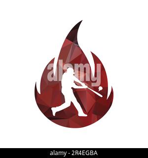 Logo vectoriel de baseball modèle de conception de feu. Logo vectoriel joueur de baseball. Illustration de Vecteur