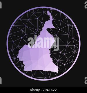 Icône Cameroun. Carte polygonale vectorielle du pays. Icône Cameroun de style géométrique. La carte de pays avec un dégradé poly bas violet sur fond sombre Illustration de Vecteur