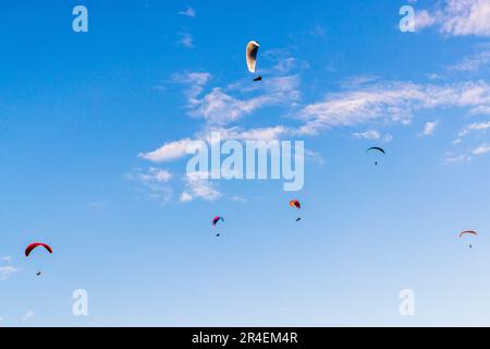 Parapente au-dessus du Goasnalm près de Salzbourg, Autriche Banque D'Images