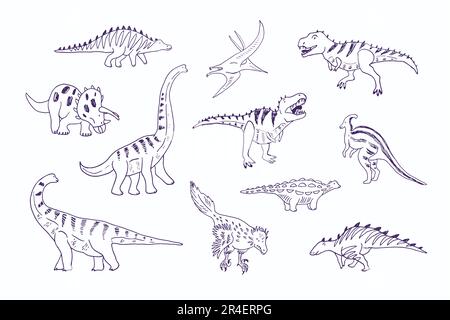 Ensemble d'illustrations de dinosaures avec fleurs vectorielles Illustration de Vecteur