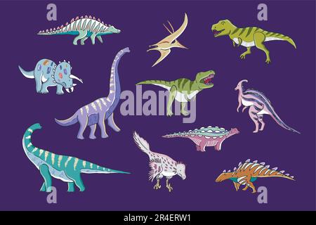 Ensemble d'illustrations de dinosaures avec fleurs vectorielles Illustration de Vecteur