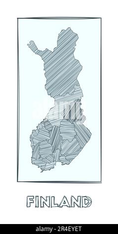 Carte de la Finlande. Carte du pays en échelle de gris dessinée à la main. Zones remplies avec des bandes de haches. Illustration vectorielle. Illustration de Vecteur